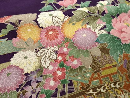 平和屋着物●豪華振袖　刺繍　花車文　暈し染め　金糸　金彩　正絹　逸品　AABM5741ck
