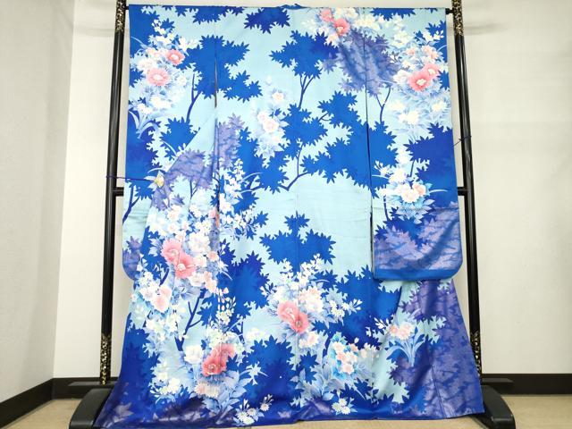 平和屋着物●豪華振袖　草花文　銀彩　正絹　逸品　AABM5742ck