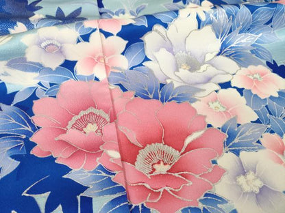 平和屋着物●豪華振袖　草花文　銀彩　正絹　逸品　AABM5742ck