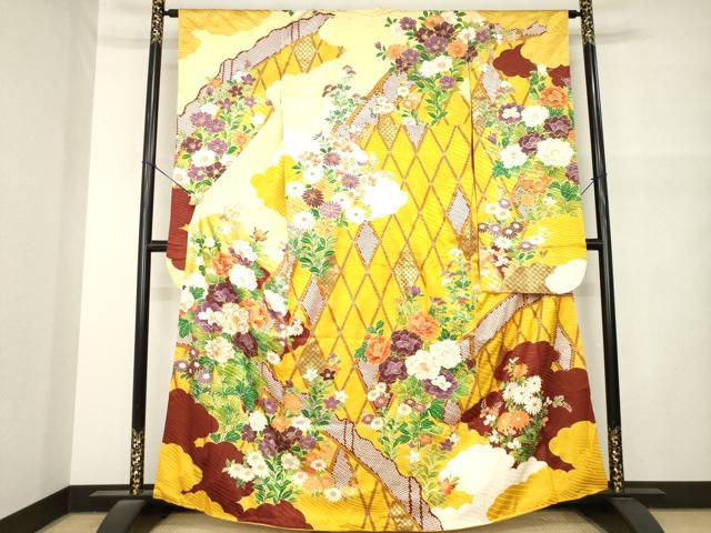 平和屋着物●豪華振袖　駒刺繍　花籬文　正絹　逸品　AABM5743ck