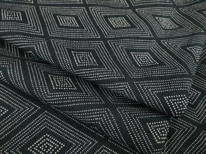 平和屋着物●上質な小紋　菱文　お召縮緬　黒地　正絹　逸品　AABM5744ck