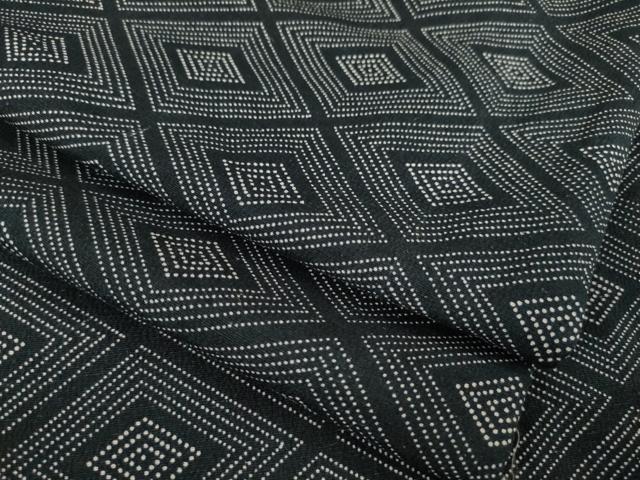 平和屋着物●上質な小紋　菱文　お召縮緬　黒地　正絹　逸品　AABM5744ck