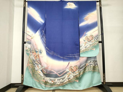 平和屋着物●豪華振袖　流水花籬文　暈し染め　金銀彩　正絹　逸品　AABM5747ck