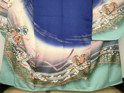 平和屋着物●豪華振袖　流水花籬文　暈し染め　金銀彩　正絹　逸品　AABM5747ck