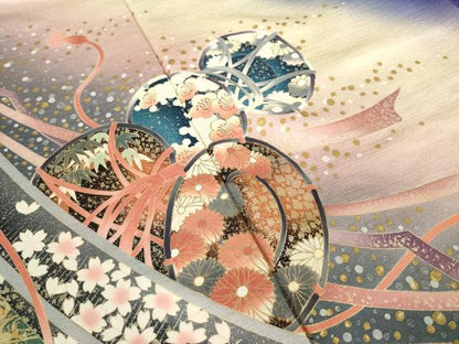 平和屋着物●豪華振袖　流水花籬文　暈し染め　金銀彩　正絹　逸品　AABM5747ck