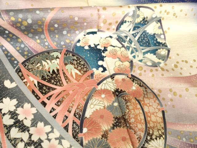 平和屋着物●豪華振袖　流水花籬文　暈し染め　金銀彩　正絹　逸品　AABM5747ck