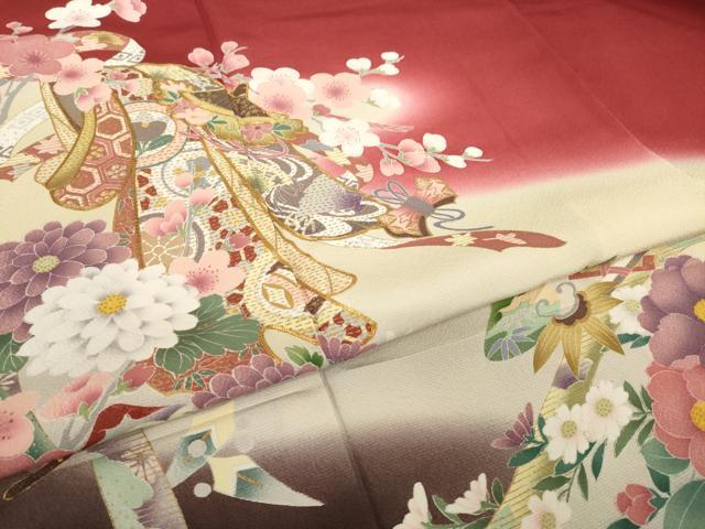 平和屋着物●豪華振袖　駒刺繍　几帳花文　暈し染め　金彩　正絹　逸品　AABM5751ck