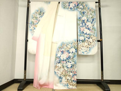 平和屋着物●豪華振袖　草花文　暈し染め　正絹　逸品　AABM5752ck