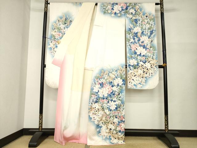 平和屋着物●豪華振袖　草花文　暈し染め　正絹　逸品　AABM5752ck