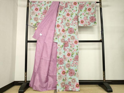 平和屋着物●小紋　舞花文　洗える着物　AABM5756ck