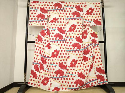 平和屋着物●小紋　花丸文　椿　洗える着物　AABM5765ck