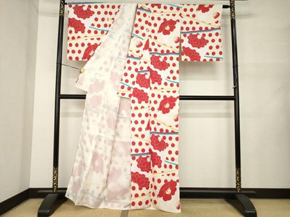 平和屋着物●小紋　花丸文　椿　洗える着物　AABM5765ck