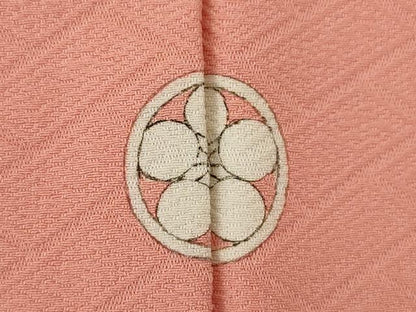 平和屋着物●上質な色無地　檜垣地紋　甚三紅色　正絹　逸品　AABM5769ck