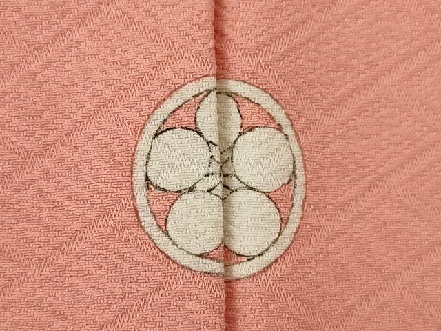 平和屋着物●上質な色無地　檜垣地紋　甚三紅色　正絹　逸品　AABM5769ck