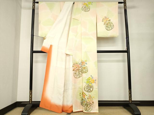 平和屋着物●訪問着　手描き　飾花文　暈し染め　正絹　逸品　AABM5770ck