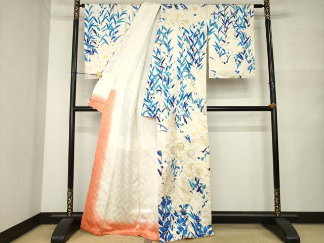 平和屋着物●訪問着　駒刺繍　草花づくし　金彩　三越扱い　正絹　逸品　AABM5774ck