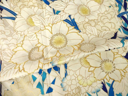 平和屋着物●訪問着　駒刺繍　草花づくし　金彩　三越扱い　正絹　逸品　AABM5774ck