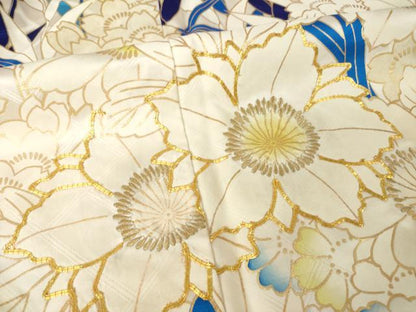 平和屋着物●訪問着　駒刺繍　草花づくし　金彩　三越扱い　正絹　逸品　AABM5774ck