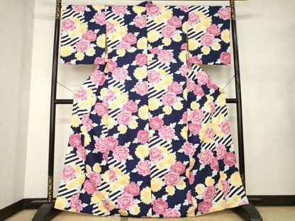 平和屋着物●小紋　舞花文　洗える着物　AABM5775ck