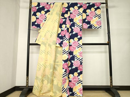 平和屋着物●小紋　舞花文　洗える着物　AABM5775ck