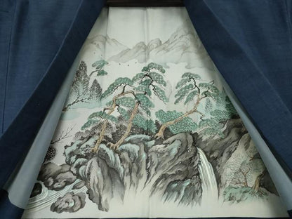 平和屋着物●男性　紬　アンサンブル　色無地　青褐色　正絹　逸品　AABM5780ck