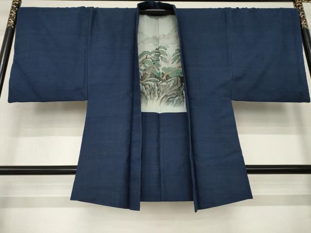 平和屋着物●男性　紬　アンサンブル　色無地　青褐色　正絹　逸品　AABM5780ck