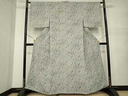 平和屋着物●上質な小紋　型染め　飛鳥蔦草文　鬼しぼ縮緬　正絹　逸品　AABM5782ck