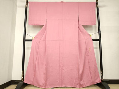 平和屋着物●上質な色無地　花丸地紋　紅花草木染　長春色　正絹　逸品　AABM5784ck