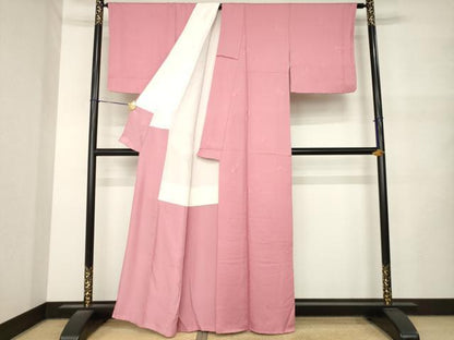 平和屋着物●上質な色無地　花丸地紋　紅花草木染　長春色　正絹　逸品　AABM5784ck