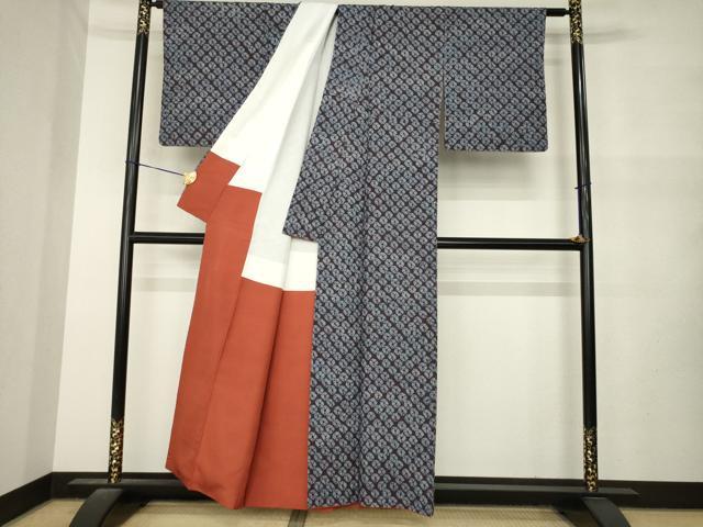 平和屋着物●上質な紬　鹿の子文様　蜘蛛絞り　正絹　逸品　AABM5794ck