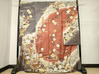 平和屋着物●豪華振袖　流水花文　暈し染め　金銀彩　仮絵羽　逸品　未使用　AABM5800ck