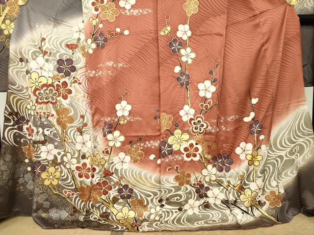 平和屋着物●豪華振袖　流水花文　暈し染め　金銀彩　仮絵羽　逸品　未使用　AABM5800ck