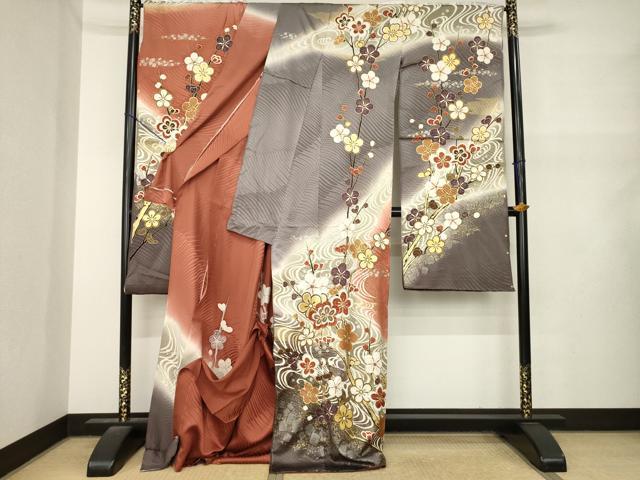 平和屋着物●豪華振袖　流水花文　暈し染め　金銀彩　仮絵羽　逸品　未使用　AABM5800ck
