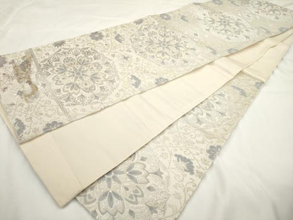 平和屋着物◎六通柄袋帯　唐織　更紗花文　銀糸　正絹　逸品　AABM5803ma