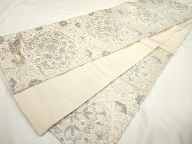 平和屋着物◎六通柄袋帯　唐織　更紗花文　銀糸　正絹　逸品　AABM5803ma
