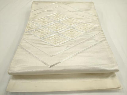 平和屋着物◎太鼓柄袋帯　駒刺繍　菱文　正絹　逸品　AABM5806ma