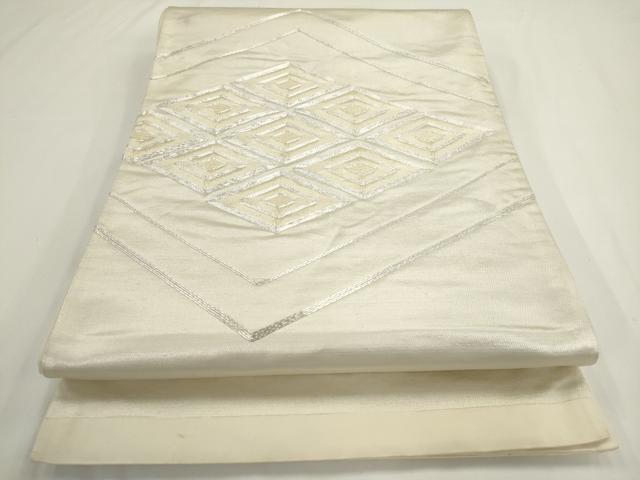 平和屋着物◎太鼓柄袋帯　駒刺繍　菱文　正絹　逸品　AABM5806ma