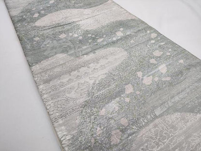 平和屋着物◎六通柄袋帯　道長花文　銀糸　正絹　逸品　AABM5814ma