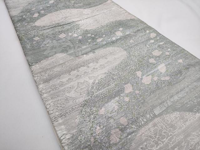 平和屋着物◎六通柄袋帯　道長花文　銀糸　正絹　逸品　AABM5814ma