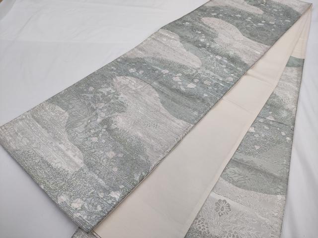 平和屋着物◎六通柄袋帯　道長花文　銀糸　正絹　逸品　AABM5814ma