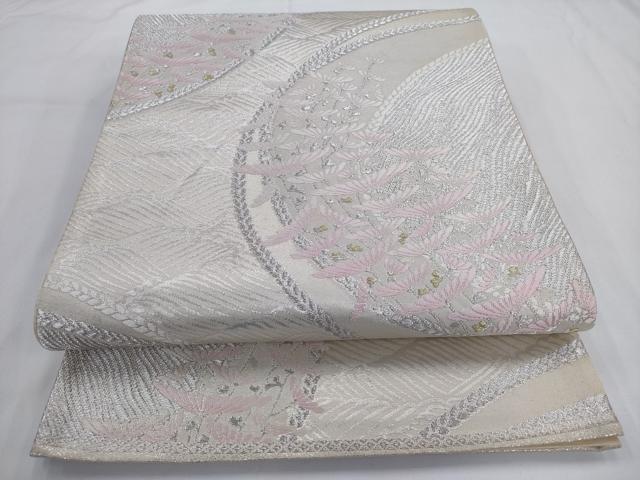 平和屋着物◎六通柄袋帯　唐織　横菊　金銀糸　正絹　逸品　AABM5816ma