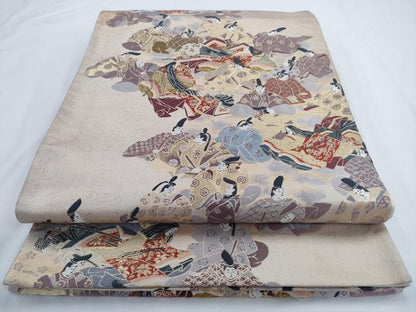 平和屋着物◎六通柄袋帯　唐織　歌まくら　金糸　正絹　逸品　AABM5818ma
