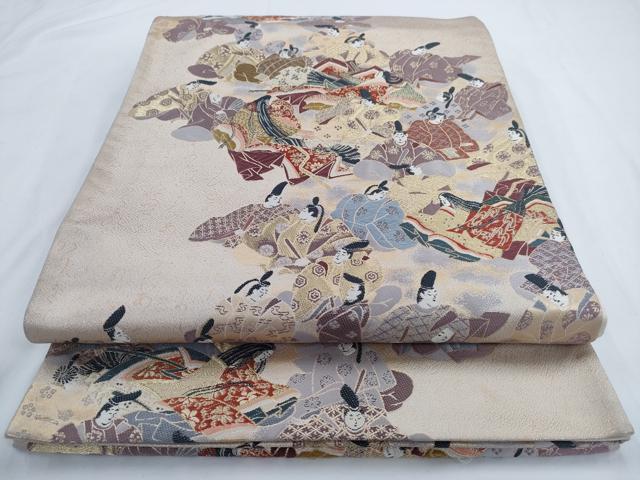 平和屋着物◎六通柄袋帯　唐織　歌まくら　金糸　正絹　逸品　AABM5818ma
