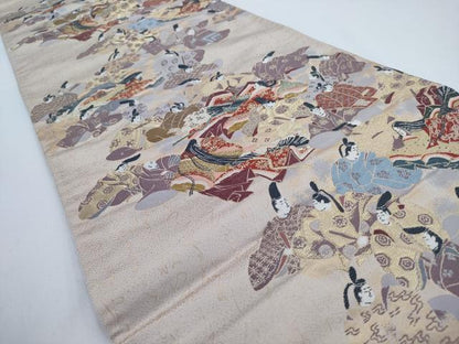 平和屋着物◎六通柄袋帯　唐織　歌まくら　金糸　正絹　逸品　AABM5818ma