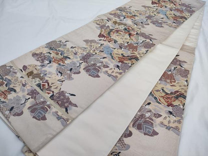 平和屋着物◎六通柄袋帯　唐織　歌まくら　金糸　正絹　逸品　AABM5818ma