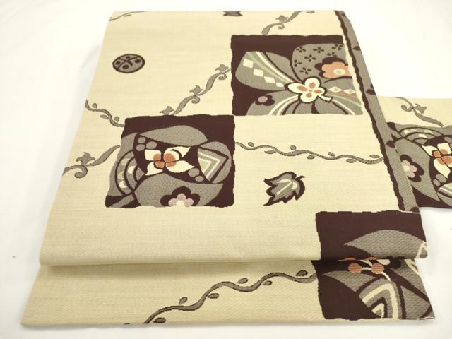 平和屋着物◎九寸名古屋帯　色紙花文　正絹　逸品　AABM5821ma