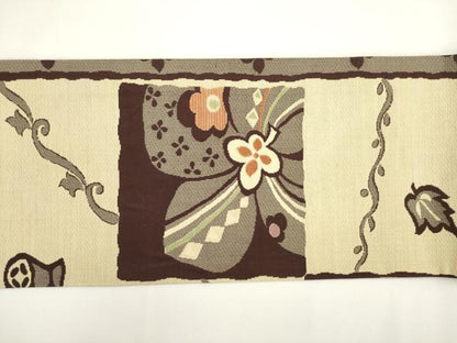 平和屋着物◎九寸名古屋帯　色紙花文　正絹　逸品　AABM5821ma