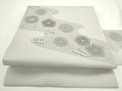 平和屋着物◎塩瀬　九寸名古屋帯　流水花文　正絹　逸品　AABM5822ma