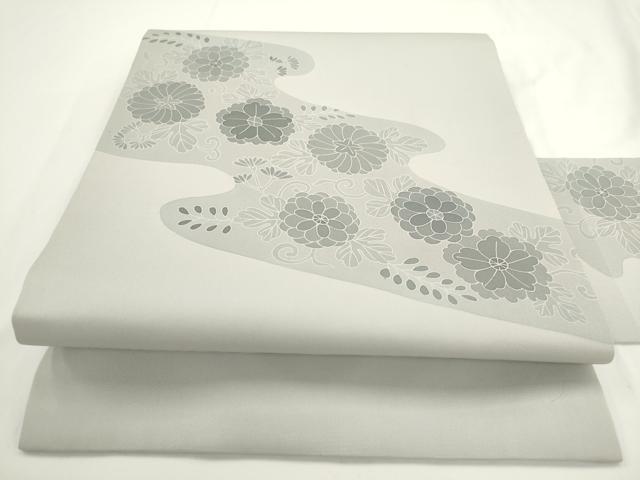 平和屋着物◎塩瀬　九寸名古屋帯　流水花文　正絹　逸品　AABM5822ma