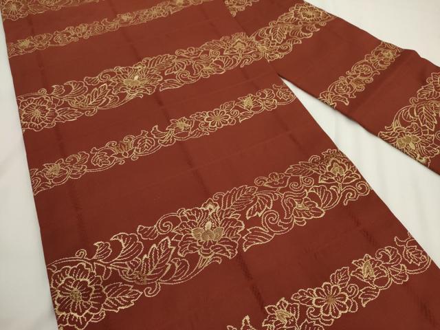 平和屋着物◎九寸名古屋帯　横段花文　金糸　正絹　逸品　AABM5825ma